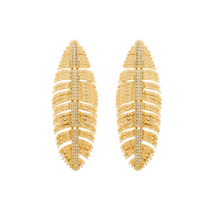 Brinco Dourado de Pena Cravejado de Zircônia