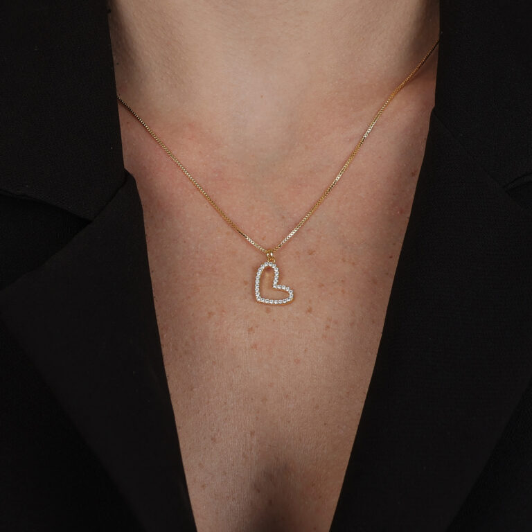 Colar Dourado de Coração Irregular Vazado com Zircônia - Imagem 2