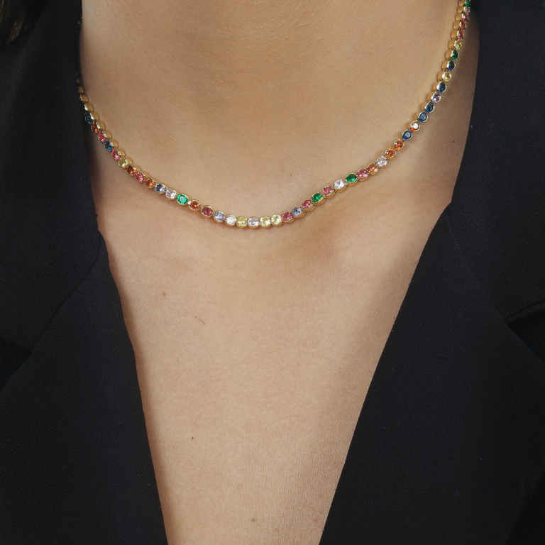Colar Dourado Chocker Riviera Pedras Coloridas - Imagem 2