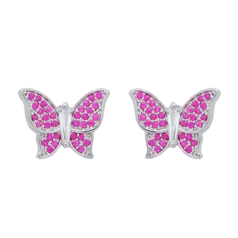 Conjunto Prateado de Borboletas Cravejado de Zircônia Rosa - Imagem 3