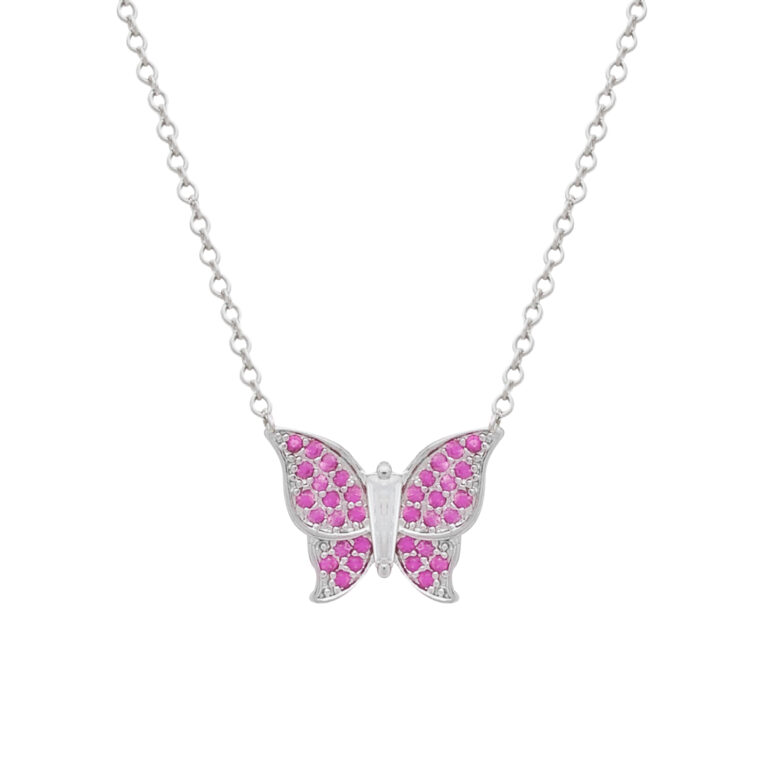 Conjunto Prateado de Borboletas Cravejado de Zircônia Rosa - Imagem 4