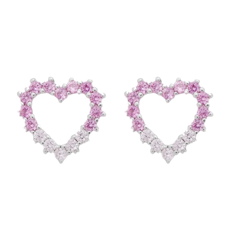 Conjunto Prateado de Coração Vazado Cravejado de Zircônia Rosa Dois Tons - Imagem 3