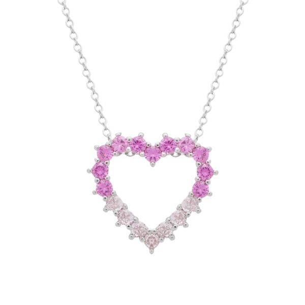 Conjunto Prateado de Coração Vazado Cravejado de Zircônia Rosa Dois Tons - Imagem 4