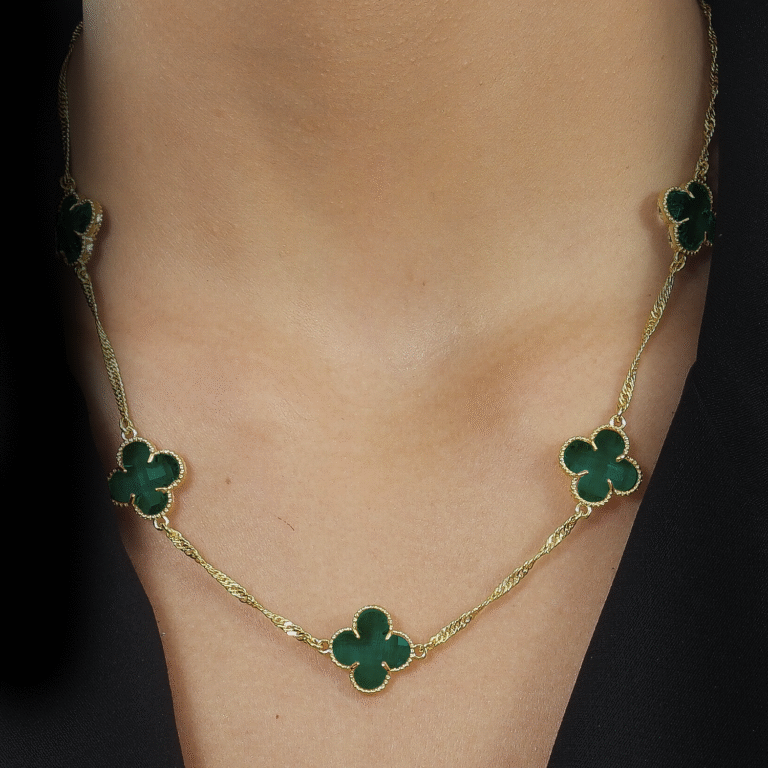 Colar Dourado 5 Trevos Verde - Imagem 2