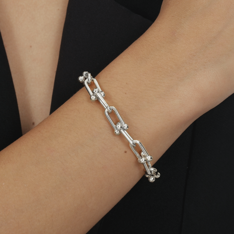 Pulseira Prateada Corrente Elos Largos - Imagem 2