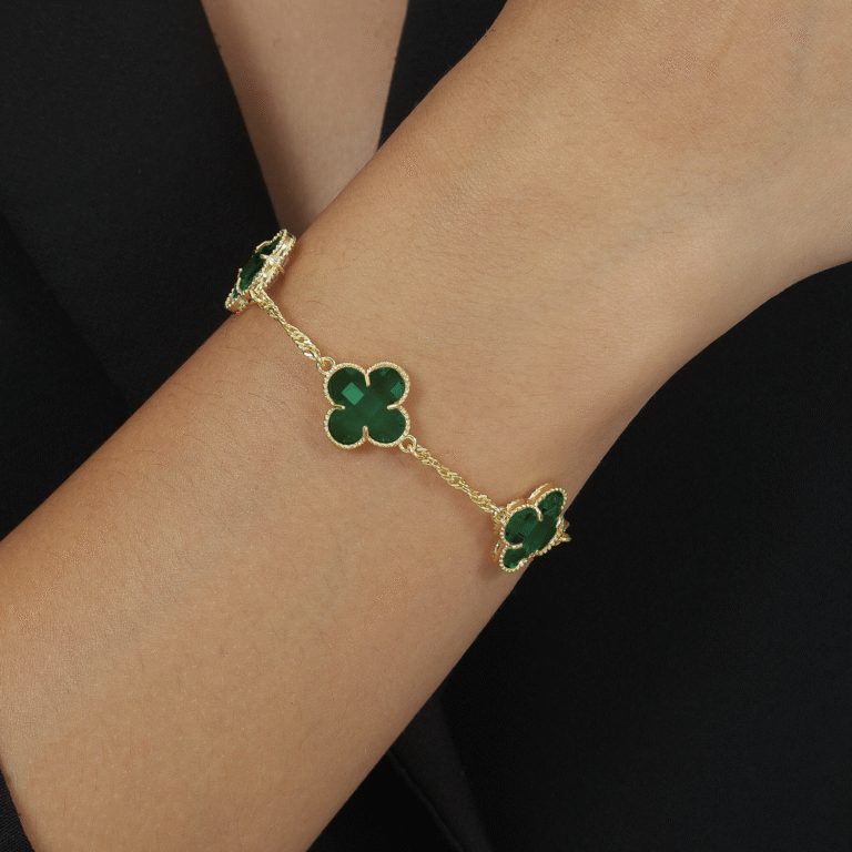 Pulseira Dourada Trevos Zircônia Verde - Imagem 2