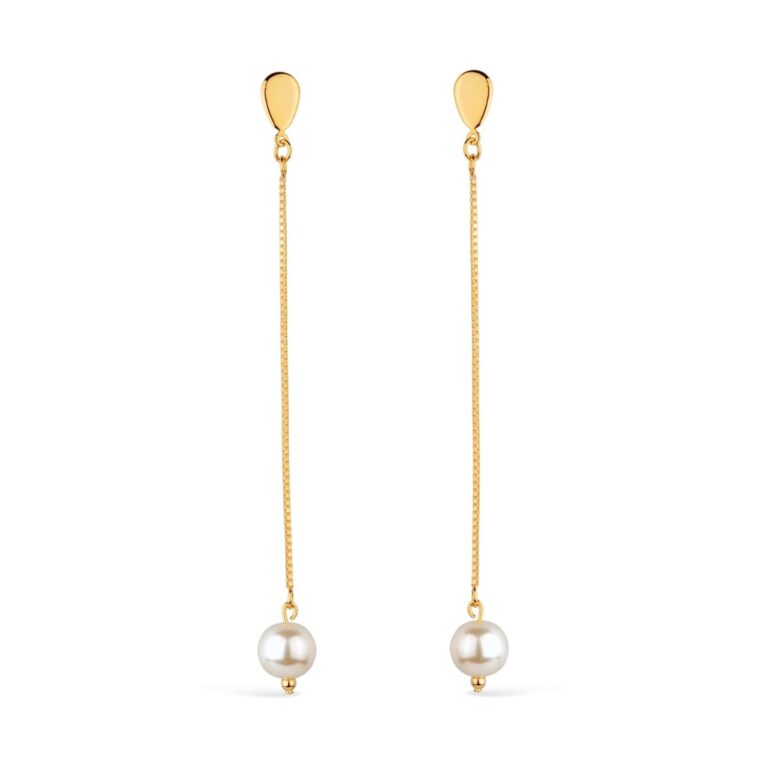 Brinco Dourado de Corrente com Pérola