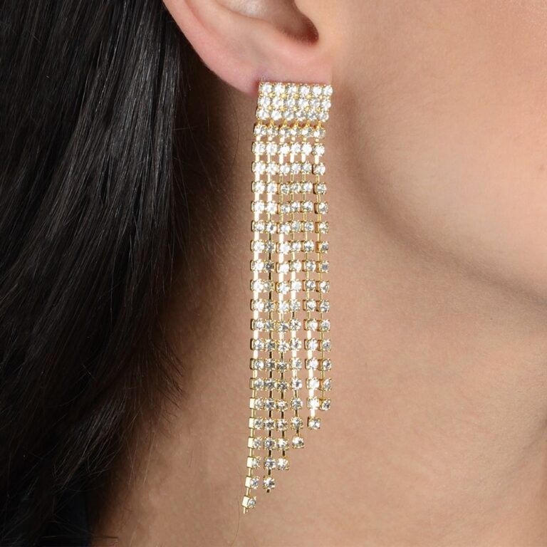 Brinco Dourado de Luxo com 123 Pedras de Strass - Imagem 2