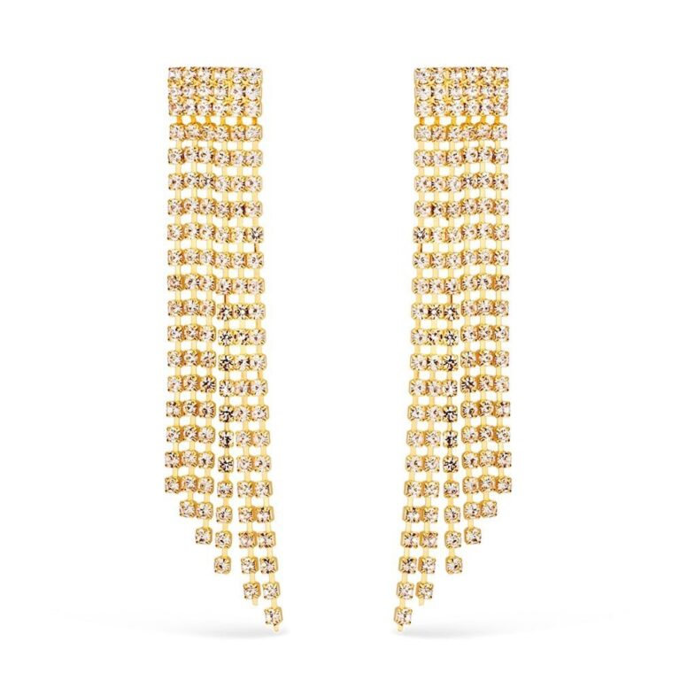 Brinco Dourado de Luxo com 123 Pedras de Strass