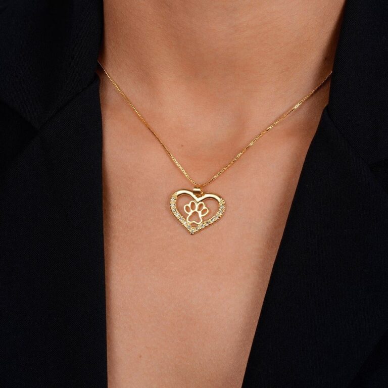 Colar Dourado Chocker de Coração e Pata Pet Zircônia - Imagem 2