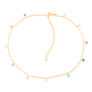 Colar Dourado Chocker Pontos de Luz Coloridos Cristais
