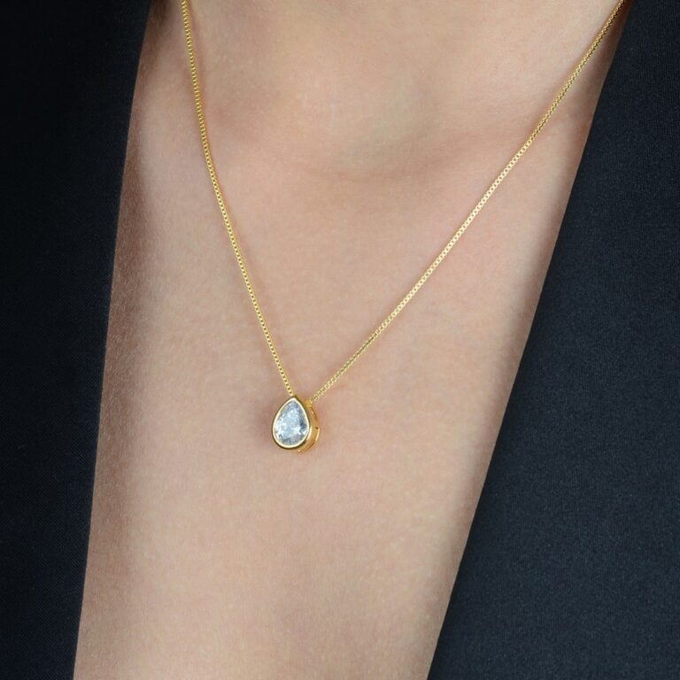 Colar Dourado de Gota em Zircônia - Imagem 2