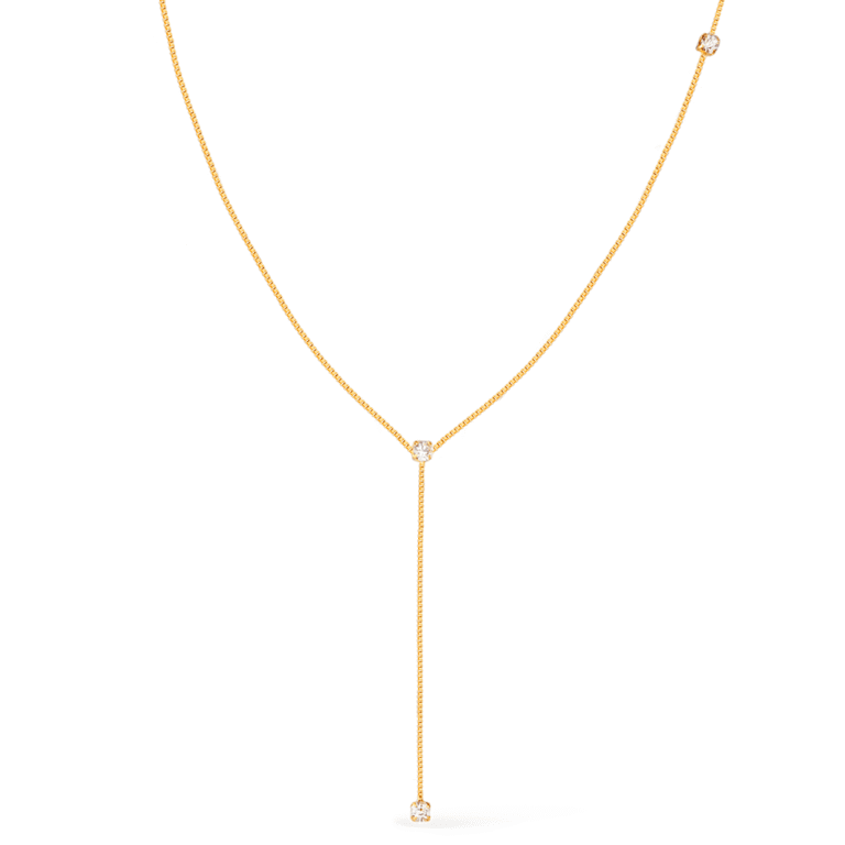 Colar Dourado Gravatinha com Pontos de Luz em Zircônia