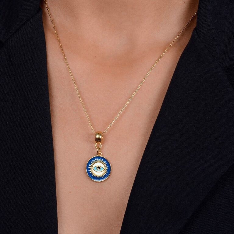 Colar Dourado Medalha Olho Grego - Imagem 2