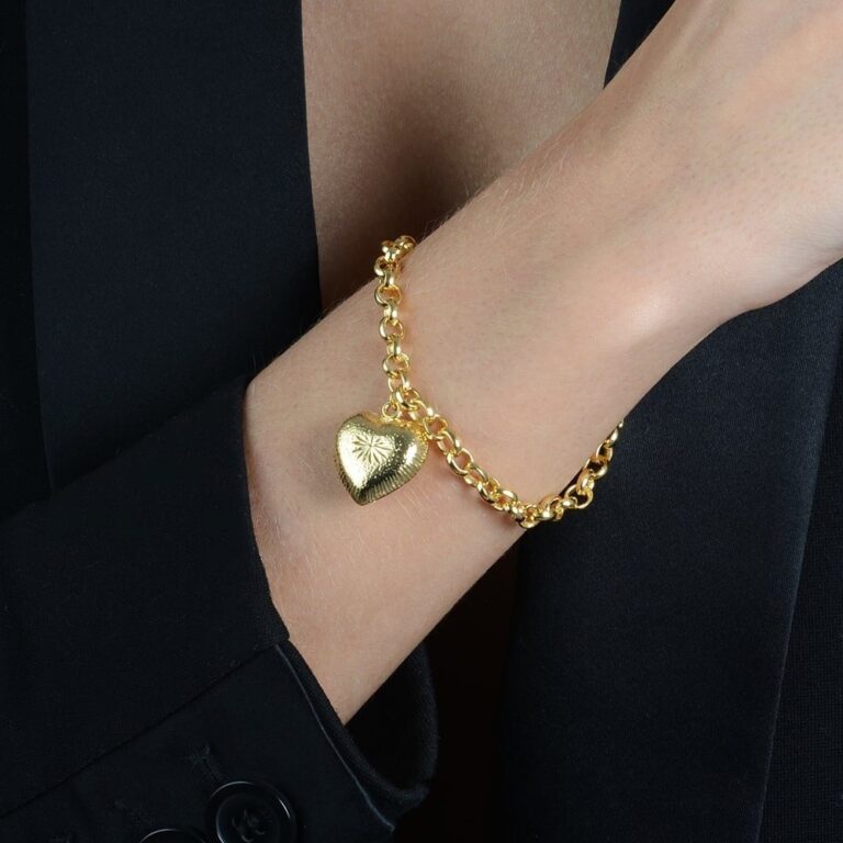 Pulseira Dourada Elo Português com Coração - Imagem 2